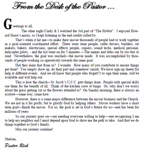 Pastor Message for October