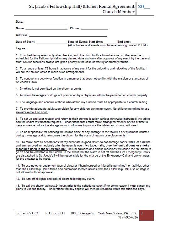Church Member Rental Agreement