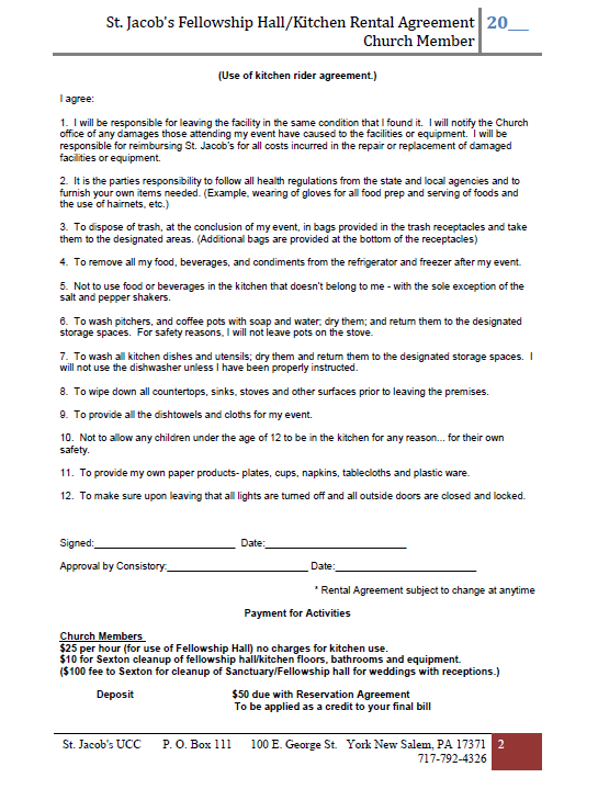 Church Member Rental Agreement