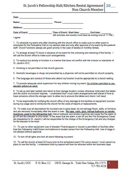 Non Church Member Rental Agreement