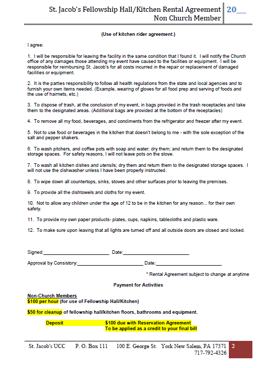 Non Church Member Rental Agreement